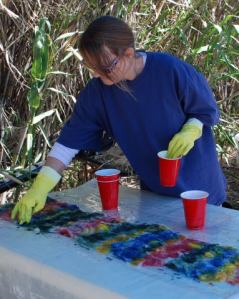 The other method is to apply the dye to the fiber with a little more control and then steam.