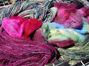 Here is the yarn and fiber that I dyed as a demo.