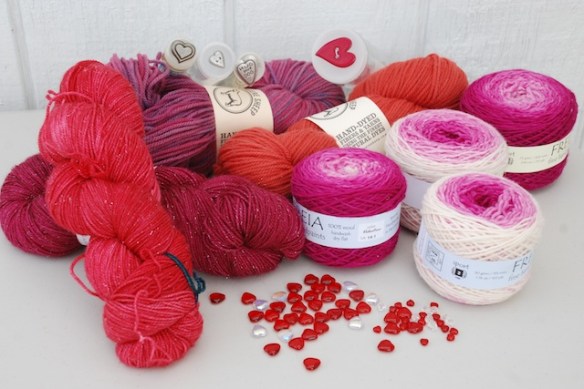 Yarn and buttons with hearts