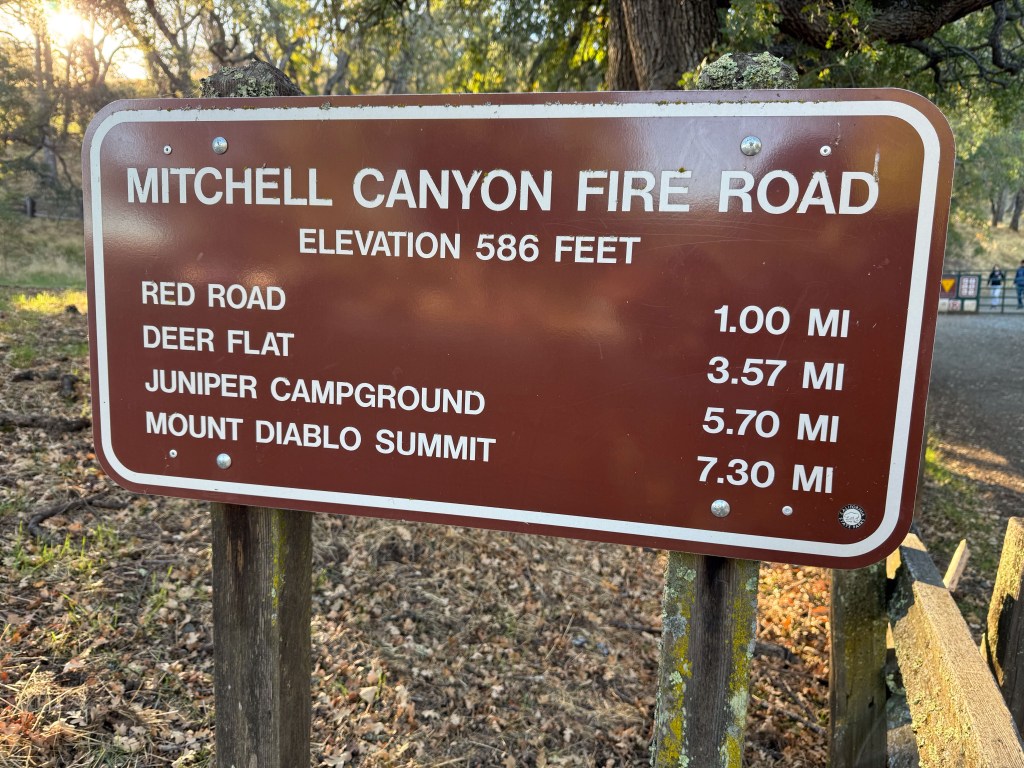 Sign at Mt. Diablo State Park with mileage to various points.