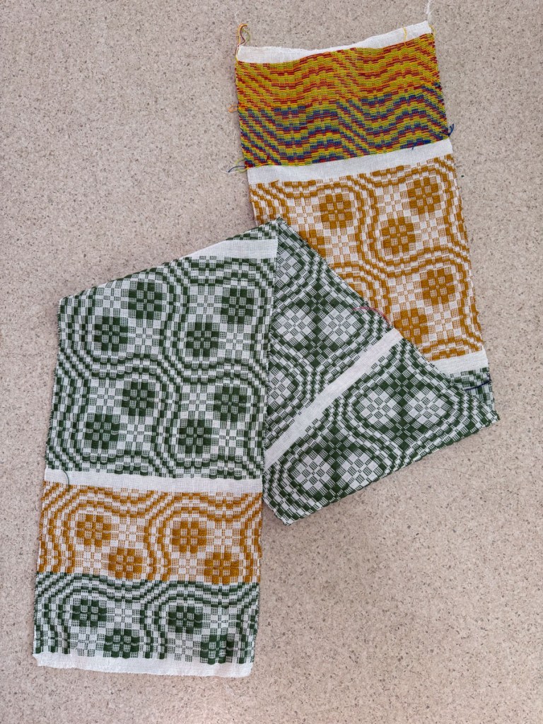 Handwoven sample of overshot pattern.