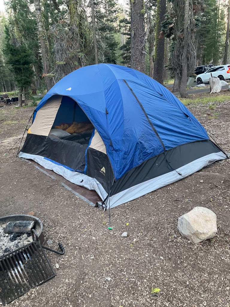 Blue tent in campground.