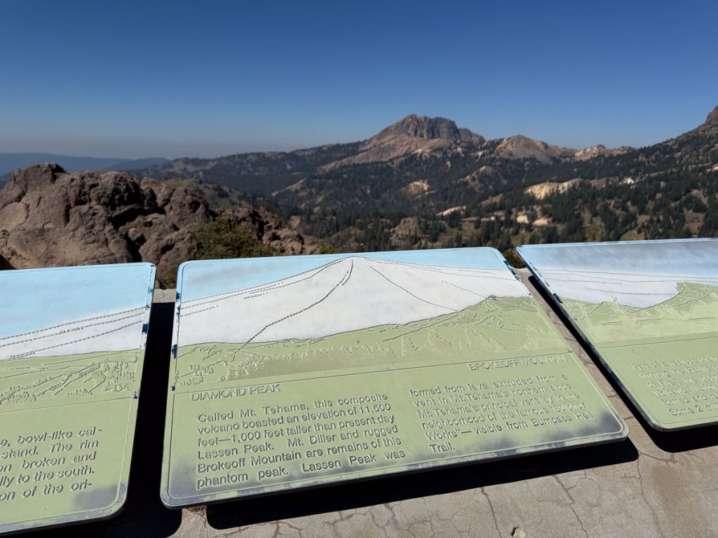 Sign showing ancient volcano that would tower over remaining landscape in the background.