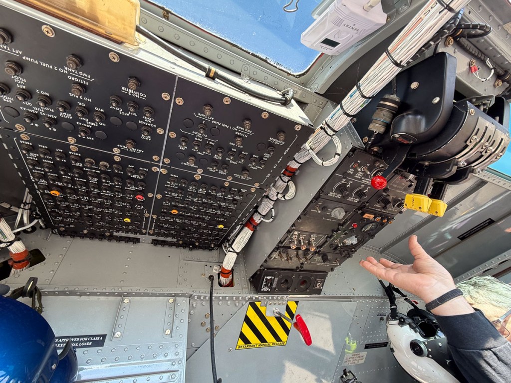 Overhead controls in the sky-crane helicopter.